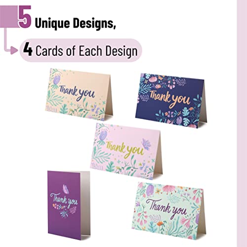 Mr. Pen- Thank You Cards with Envelopes, 20 Pack, 5 Design | Thank You Note Blank Inside, Thank Cards with Envelopes - color: Greenery Purple Design