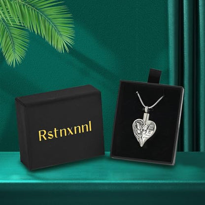 Love Heart Cremation Jewelry Urn Necklaces Butterfly Urn Necklaces for Ashes Memorial Keepsake Pendant for Women Men Gifts With Funnel Kit & Bag - color: Silver+Black