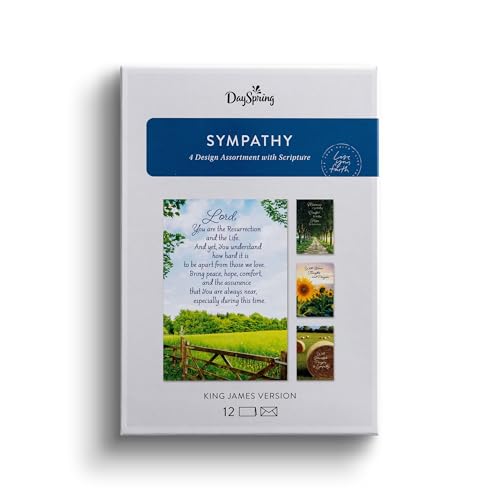 DaySpring - Sympathy - 4 Design Assortment with King James Scripture - 12 Sympathy Boxed Cards & 12 Envelopes (U1612)