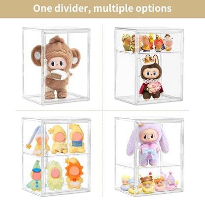 Large Clear Acrylic Display Case for Figure Collectibles 4 Pack | Movable Divider, Clear Dustproof Magnetic Door, Easy to Clean, 2-Tier, Easy to Assemble, Adjustable Storage Boxes - size: Large 4 pack