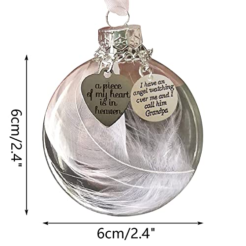 Clear Christmas Memorial Ornament Feather Ball, A Piece of My Heart is in Heaven Loss of Loved One Grandpa Christmas Tree Hanging Sympathy Gift with Silk Ribbon & Red Gift Box - color: Grandpa