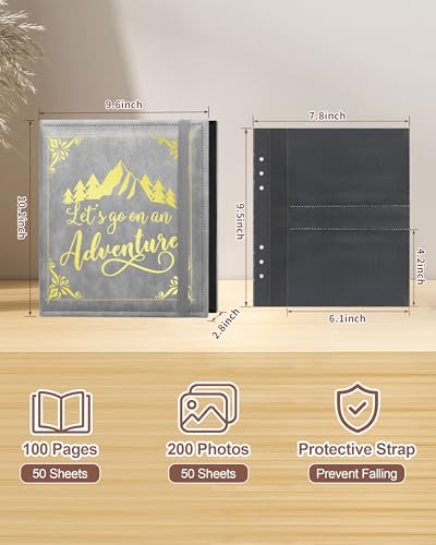 Leather Photo Album 4x6 200 Photos,Slip-in Photo Album Book with 50 Sheets, Travel Souvenir Diary Photo Book for Family Wedding Baby and Holiday Pictures - color: Grey