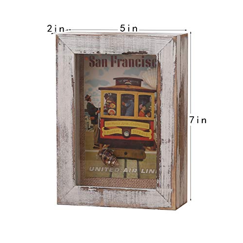 5x7 Shadow Box Frame (Display Area 4x6), Small Shadow Box with Glass, Mini Picture Shadow Box with Hinge, Memory Box for Memorabilia Photos Tickets Conch - Distressed White | Mini Keepsake Display Case, Hinged Solid Wood Shadow Box with Glass Front for Ph