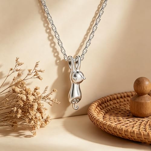 Black Cat Animal Urn Necklace for Ashes Keepsake Memorial Cremation Pendant Jewelry - style: Silver Cat