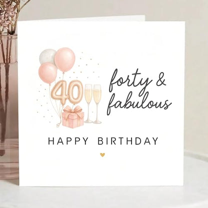TEEMI-40th 50th 60th Birthday Card for Women - Fabulous Birthday Greeting Card with Envelope, Rose Gold Balloons Champagne Design, 300gsm Premium Cardstock, Blank Inside for Mom Sister Friend Wife (40th) - color: 40th