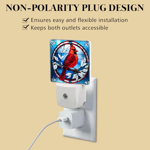 Cardinal Stained Glass Night Lights Plug into Wall for Room, Cardinals Night Light LED for Bedroom - color: Cardinal
