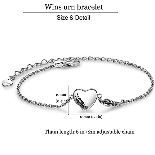 ZOEXUE Infinity/Tree of Life/Rose/Angel Wings/Heart Urn Bracelet for Ashes 925 Sterling Silver Cremation Bracelet for Ashes Keepsake Ashes Urns Jewelry Women Loved Ones - style: Angel wings urn bracelet