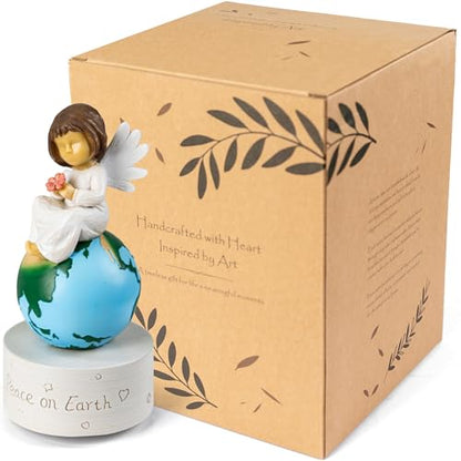 Angel of Peace Figurine Music Box,Handcrafted Resin Angel Statue with Dove & Flowers,Plays Amazing Grace Tune,Christian Religious Gift for Home Décor,Sympathy,Christmas & Memorial,for Women,Girls