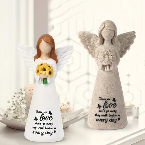 INLOMEM Sympathy Gifts for Loss of Loved One, Remembrance Gifts, Bereavement Gifts, Angel Gifts for Women, Memorial Gift for Loss of Dad Mom Grandmother, Angel Figurines (White)