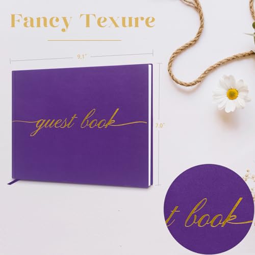 Elegant Wedding Guest Book - Perfect for Wedding Receptions, Baby Showers, Birthdays and Special Events - Polaroid Guest Book with 110 Lined Pages for Sign-in and Photos -Hardcover (Purple) - color: Purple