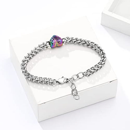 Heart Urn Link Bracelet for Ashes for Women Stainless Steel Cremation Jewelry Adjustable Keepsake Bangle Memorial Gift - color: E