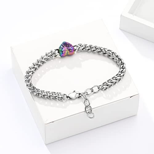 Heart Urn Link Bracelet for Ashes for Women Stainless Steel Cremation Jewelry Adjustable Keepsake Bangle Memorial Gift - color: E