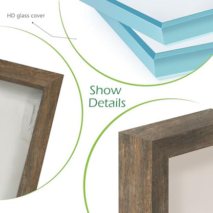 FrameWorks 8.5x11 Driftwood Wooden Shadow Box Frame – Soft Felt Back, Tempered Glass, and Included Elegant White Ball Push Pins - color: Brown, size: 8.5"x11"