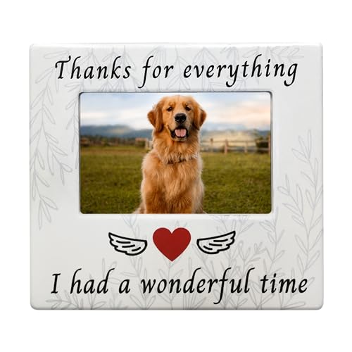 BANBERRY DESIGNS Pet Memorial - Dog Loss Picture Frame - Thanks for Everything I had a Wonderful Time Ceramic Photo Plaque - 4" X 6" Photo - Dog Cat Memory Gift - color: 1 Pack