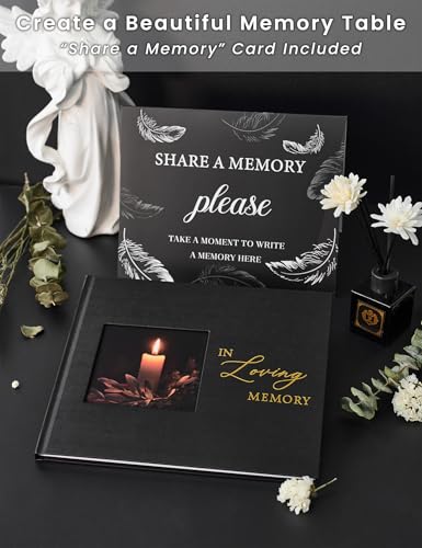 Funeral Guest Book, in Loving Memory Sign in Book with Photo Slot | 330 Entries, Table Sign Card Included, Gold Stamping, Twill-Textured Paper Cover, Celebration of Life Keepsake, 9x7.5", Black - color: Black-i