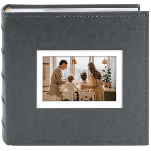 Photo Album Hold 200 4x6 Photos with Front Window for DIY (Grey) | Memo Writing Space,Suede Faux Leather Picture Albums, Picture Book 200 Pockets Fits 4x6 Photo, Travel Wedding Memories - color: Grey