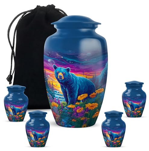 Polar Bear Urn - Flowers Cremation Urns for Human Ashes - Blue Funeral Urns for Human Adult Man - Large Urn for Ashes for Women - Memorial for Adult Man (Combo of 5-10 Inch & 3 Inch) - color: Small Urn for Ashes for Women, size: 10 INCH & 3 INCH
