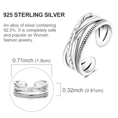 Parmuz 925 Sterling Silver Adjustable Ring for Woman Stackable Open Ring - color: silver 5