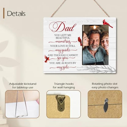 Dad Memorial Wooden Picture Frame, Always By My Side Cardinal Gifts for Loss of Dad, Sympathy Gifts for Loss of Father, Fits 4x6 Photo Frame - color: White