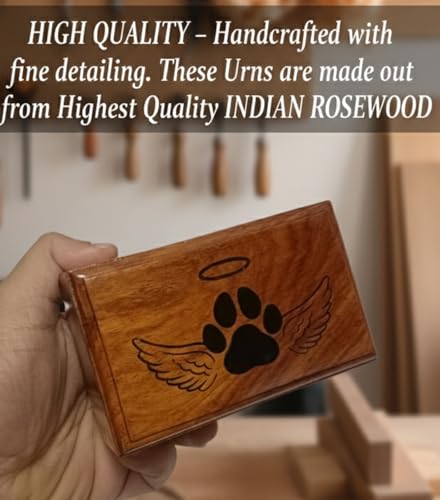 Wooden Urn -Engraved Paw With Angel Wing-Pet Urns For Dogs Ashes-Decorative Wooden Pet Urns For Ashes - Rosewood Cremation Urns For Dogs-Pet Urns For Cats-Wooden Box