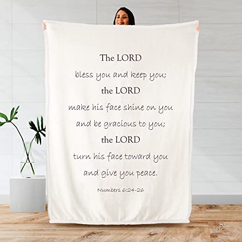Prayer Blanket - Ultra Soft & Warm Double Layer, Ivory Sherpa Fleece, 50x65 | ideal inspirational gifts for your friend or family member. - color: Ivory, size: Numbers 6:24-26
