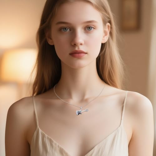 POPLYKE Sterling Silver Guitar/Violin Necklace for Women Music Instrument Pendant Jewelry Gift for Musicians and Music Lovers - color: Guitar Urn, style: Guitar Urn