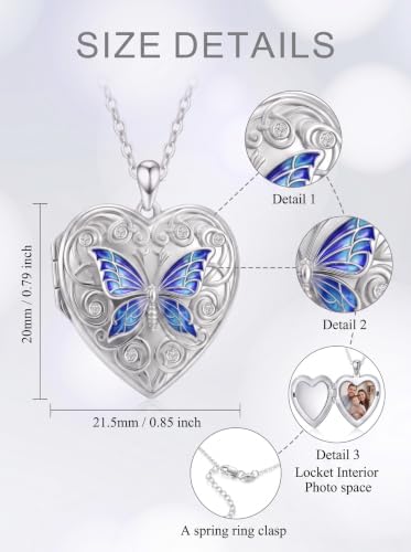 Poiuy Photo Locket Necklace for Women, Heart Picture Pendant Photo Necklace Jewelry Christmas Memorial Birthday Gifts for Women Daughter Mom - color: Butterfly Locket Necklace