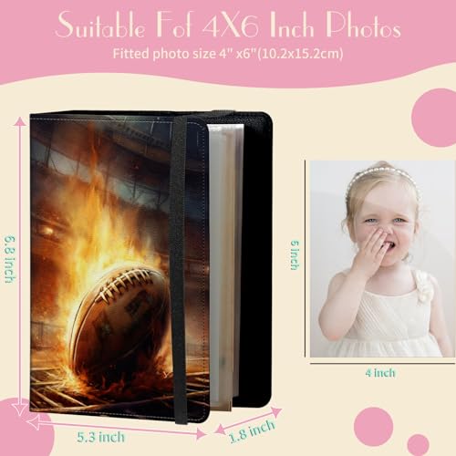 Photo Album 4x6 Photos - 60 Photos Capacity PU Leather Cover Photo Album with Strong Elastic Band, Portable Picture Album for Family Wedding Wedding Anniversary, Football on Fire - color: Football on Fire