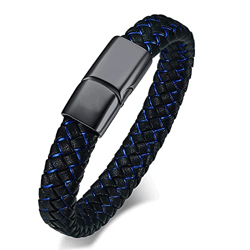 zeqingjw Cremation Memorial Urn Bracelet Made of Genuine Leather, Stainless Steel Cremation Bangle Keepsake Urn Bracelet for Ashes - color: Blue-20CM