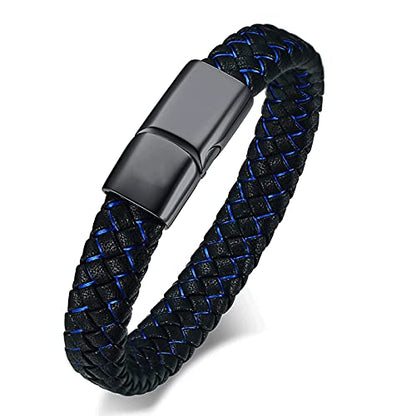 zeqingjw Cremation Memorial Urn Bracelet Made of Genuine Leather, Stainless Steel Cremation Bangle Keepsake Urn Bracelet for Ashes - color: Blue-20CM
