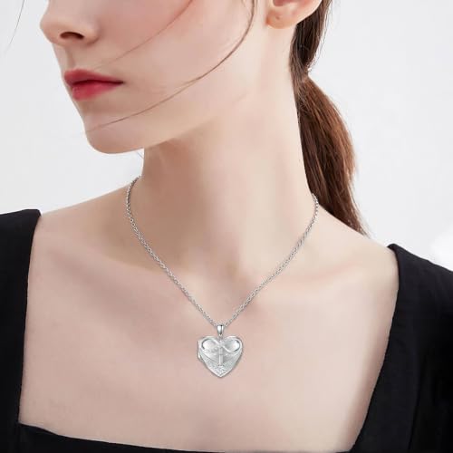 Heart Locket Necklace 925 Sterling Silver Personalized Picture Locket Pendant Birthday Christmas Jewelry Memorial Gifts for Women - color: Angel Wings