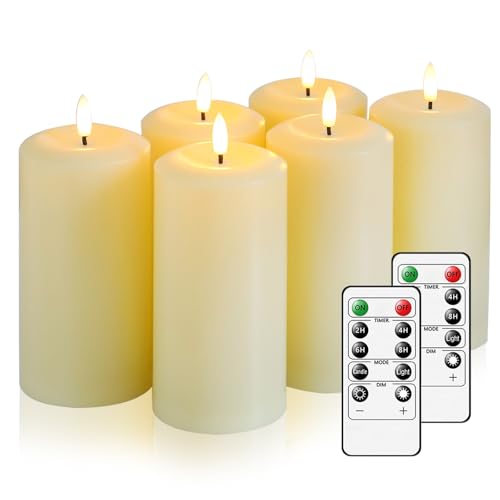 Flameless Candles Battery Operated with Remote and 2/4/6/8 H Timer, 6pcs Flickering Fake Electric Candles for Festival Home Party Decor (D3 x H 6") (Ivory) - color: Ivory