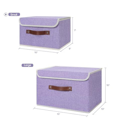 ANMINY Fabric Storage Box Bins with Lids, Purple, 10"x8"x7" - color: Purple, size: Small (Pack of 1)