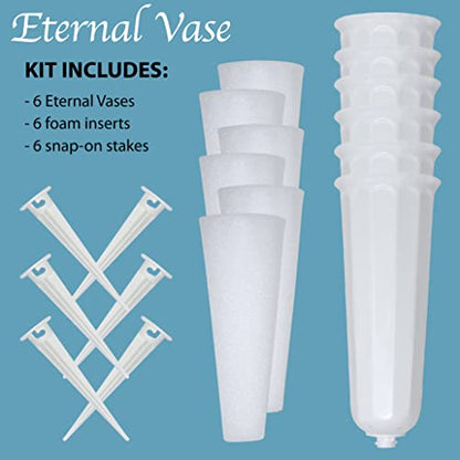 Memorial Floral Vases with Foam Included - (White, 6 Pack) | Outdoor In Ground Vases with Stakes, for Fresh and Artificial Flowers - size: 6-Pack