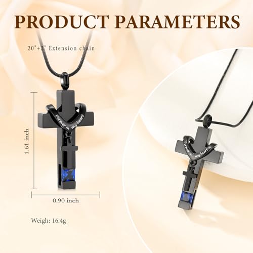 Cross Cremation Jewelry Urn Necklace for Human Ashes for Women Men Memorial Ashes Keepsake Birthstone Pendant - color: Customize