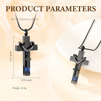 Cross Cremation Jewelry Urn Necklace for Human Ashes for Women Men Memorial Ashes Keepsake Birthstone Pendant - color: Customize