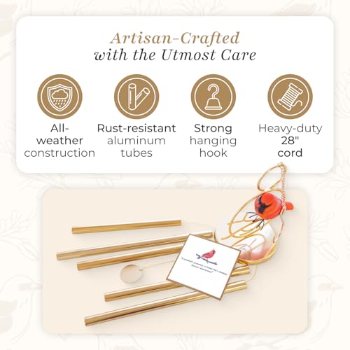 Cardinal Memorial Wind Chime for Outside | Sympathy Gift for Loss of Dad, Mom, Husband, Child or Loved One
