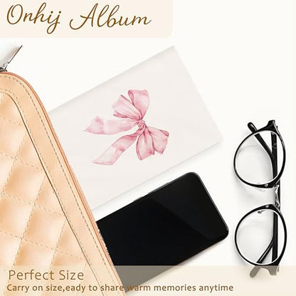 Coquette Pink Bow Photo Album 4x6 Hold 36 Photos, Watercolor Preppy Pink Bow Aesthetic Small Photo Album Picture Memory Book Keepsake for Graduation Family Anniversary Travel Vacation - color: Pink Bow 3