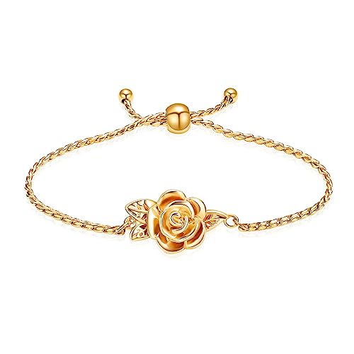 Minicremation Women's Adjustable Rose Urn Bracelet Ashes Holder Memorial Elegant Link Chain Keepsake Cremation Bangle to Hold Ashes - color: Gold-B