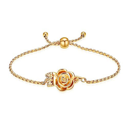 Minicremation Women's Adjustable Rose Urn Bracelet Ashes Holder Memorial Elegant Link Chain Keepsake Cremation Bangle to Hold Ashes - color: Gold-B