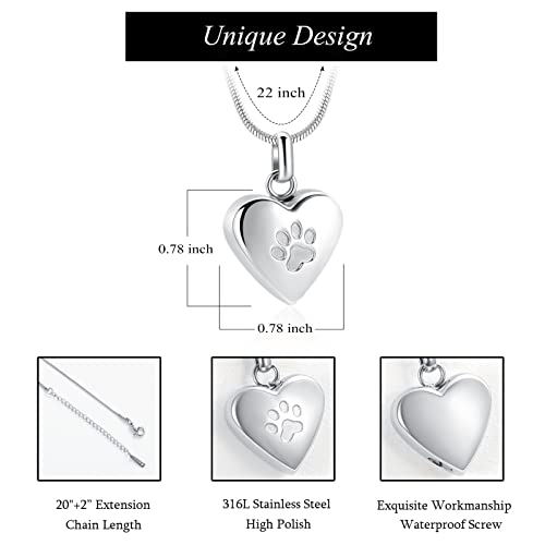zeqingjw Pet Cremation Jewelry for Ashes Pendant Paw Print Pet Heart Urn Necklace Memorial Keepsake Jewelry for Pet/Dog's/Cat's Ashes - color: Heart-Silver