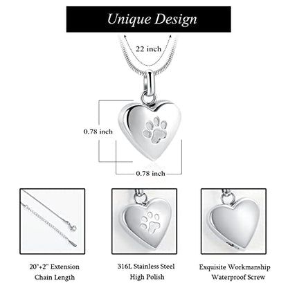 zeqingjw Pet Cremation Jewelry for Ashes Pendant Paw Print Pet Heart Urn Necklace Memorial Keepsake Jewelry for Pet/Dog's/Cat's Ashes - color: Heart-Silver