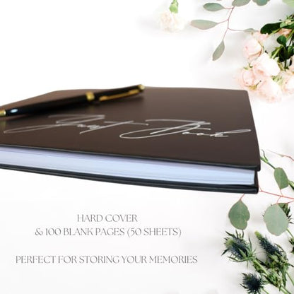 Wedding Guest Book with Pen | Elegant Black Linen Guest Book for Wedding Reception, Celebration of Life, Memorial Service, Funeral, Baby Shower | 100 Blank Pages | Designed to preserve a lifetime of memories
