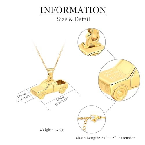 shajwo Pick Up Truck Urn Necklaces for Ashes for Men - color: Gold