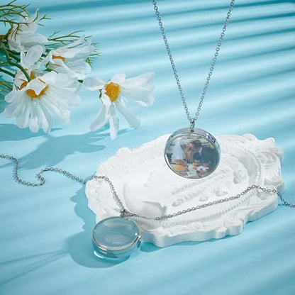 UNICRAFTALE 2 Sets Memory Locket Pendant 2 Size Stainless Steel Floating Charm Photo Living Memory Pendant Necklace Glass Photo Frame Locket Pendants for DIY Wedding Bouquet Jewelry Making