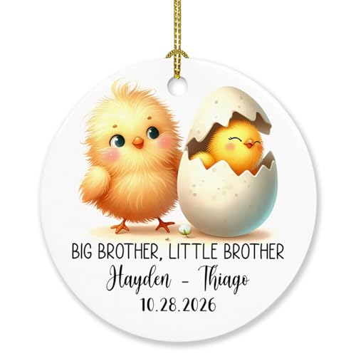 Personalized New Big Brother Ornament Gifts for Newborn Chicken Brother, Big Brother & Little Brother Ornaments Custom Names & Date, Cute Chicken Sibling Christmas Tree 2026 Ornament Keepsakes Decor - color: Big Brother & Little Brother #4 Ornament
