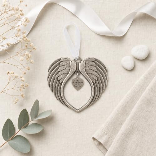 Christmas Ornaments Angel Wings - A Piece of My Heart is in Heaven | Christmas Ornaments, A Piece of My Heart is in Heaven, Christmas Tree, Loss of Loved One, Luxurious Silk Ribbon, Red Gift Bag - color: A Piece of My Heart