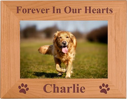 Forever In Our Hearts Custom Dog Memorial Wood Picture Frame - (8x10 Horizontal) - size: 8x10 inch Horizontal