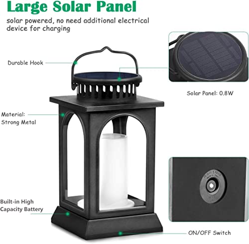 TomCare Flickering Flame Solar Lights Outdoor Metal Hanging Lantern, 2 Pack - size: 2 Pack, style: Gorgeous-Black