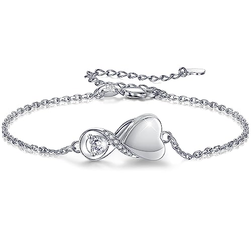Infinity Cremation Jewelry Bracelet for Ashes for Women | S925 Sterling Silver Urn Bracelets for Human Ashes Cremation Charms - Memorial Jewelry Gifts for A Loss of Loved Ones - color: White